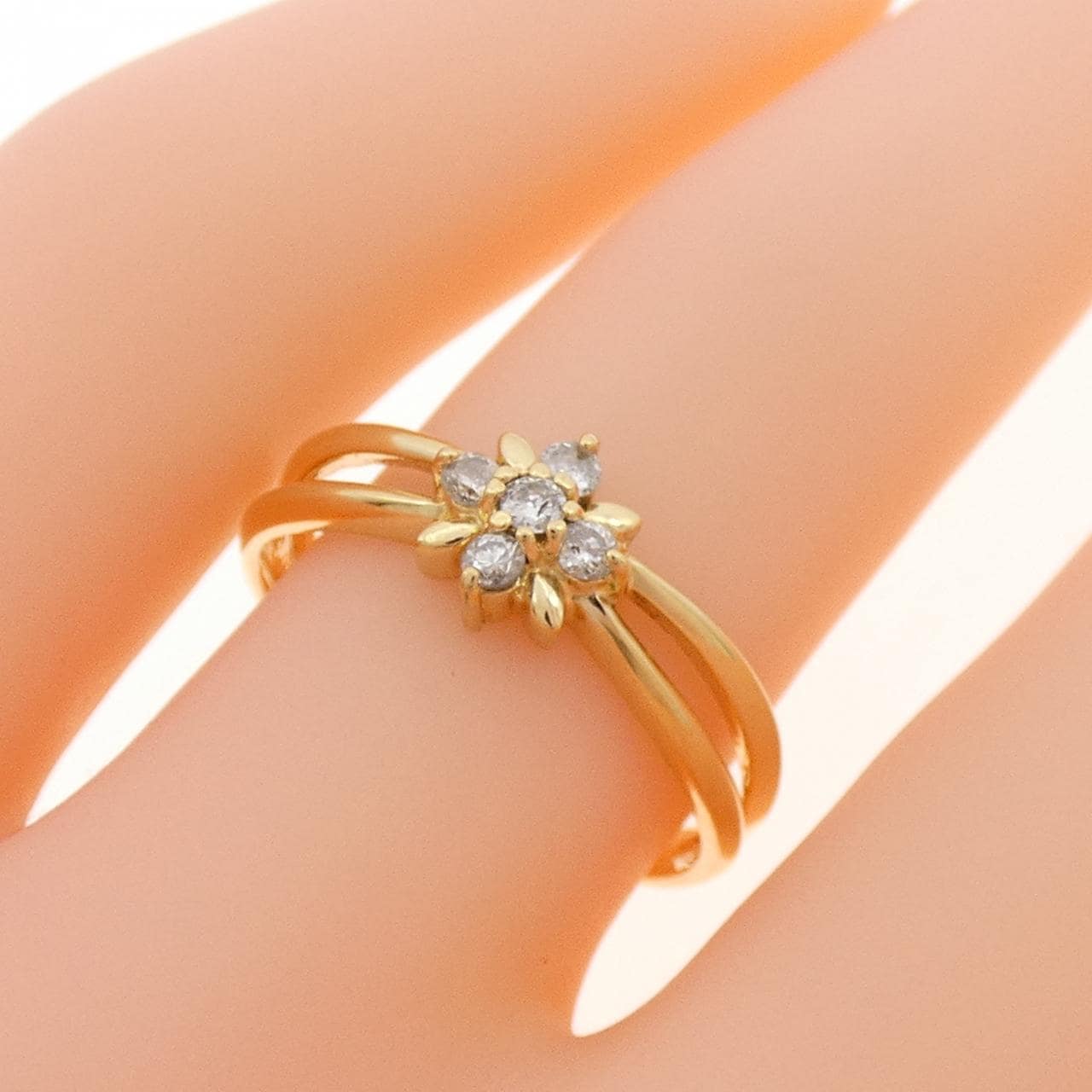 K18YG フラワー ダイヤモンド リング 0.10CT