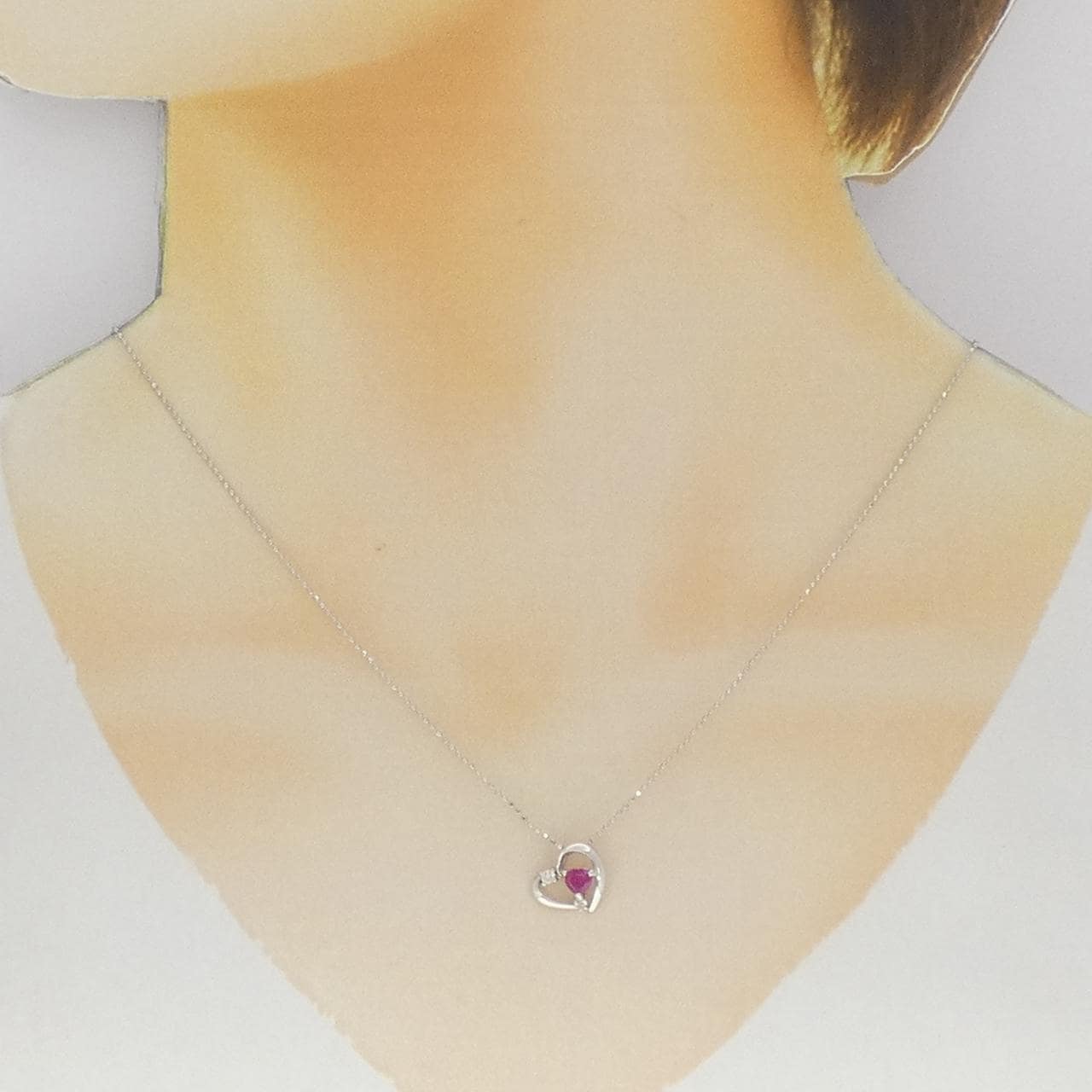 K18WG ハート ルビー ネックレス 0.24CT