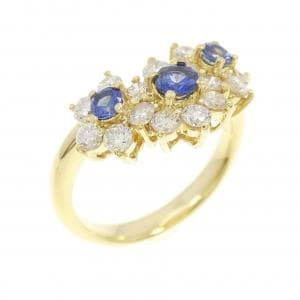 K18YG フラワー サファイヤ リング 0.37CT