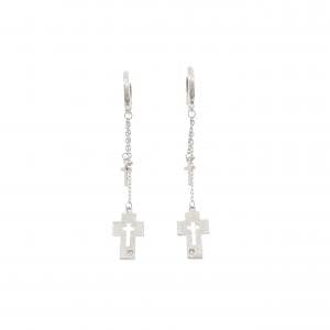 K14WG クロス ホワイトサファイヤ ピアス