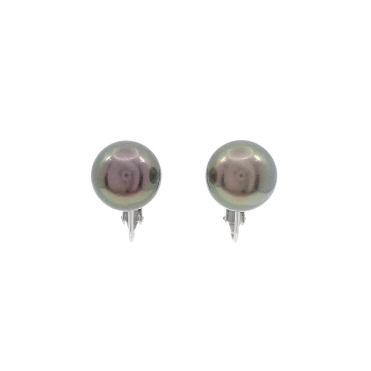 14K White Gold Black Pearl Earrings 9.7mm