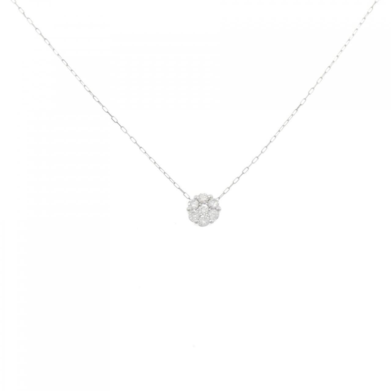 K18WG フラワー ダイヤモンド ネックレス 0.10CT