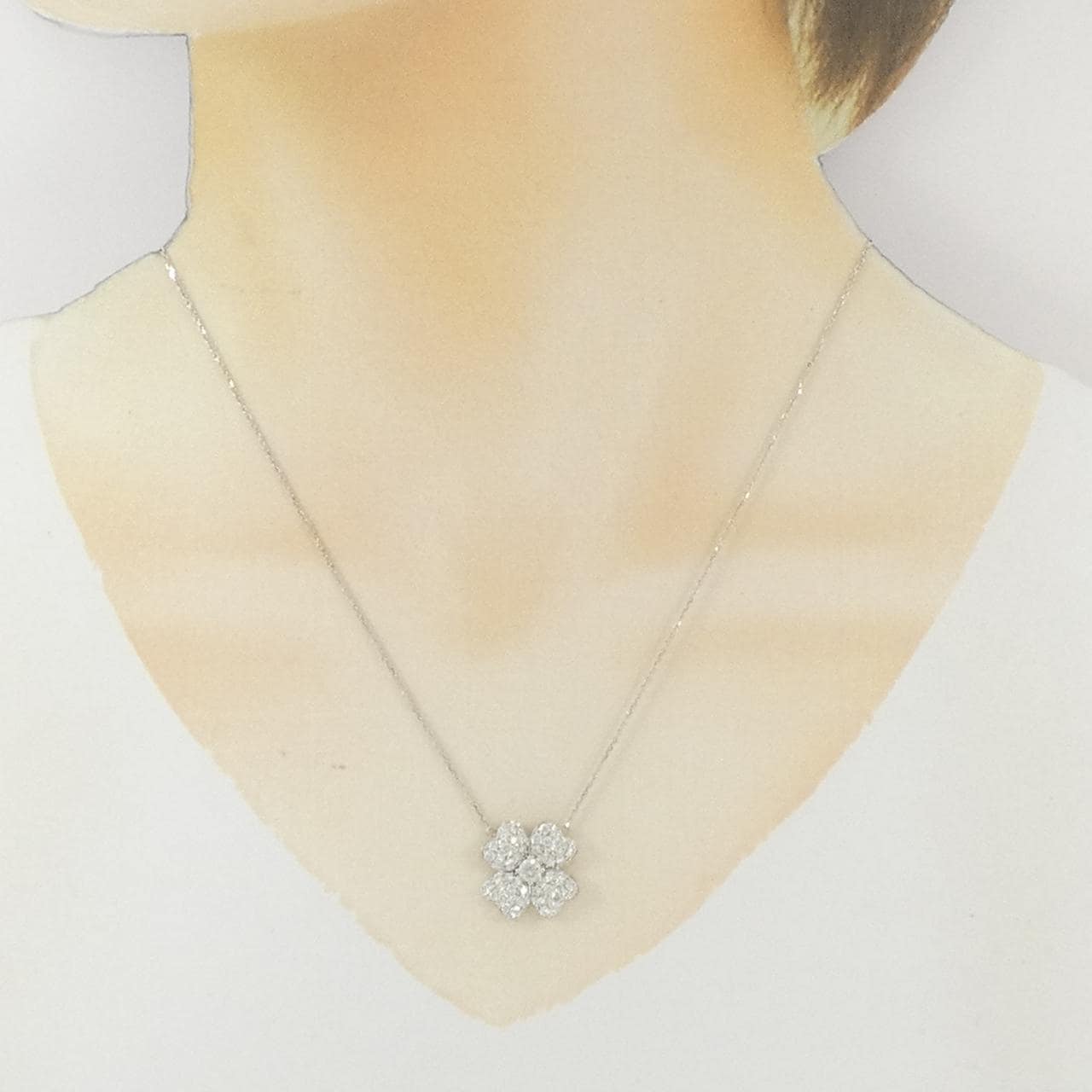 K18WG クローバー パヴェ ダイヤモンド ネックレス 1.00CT
