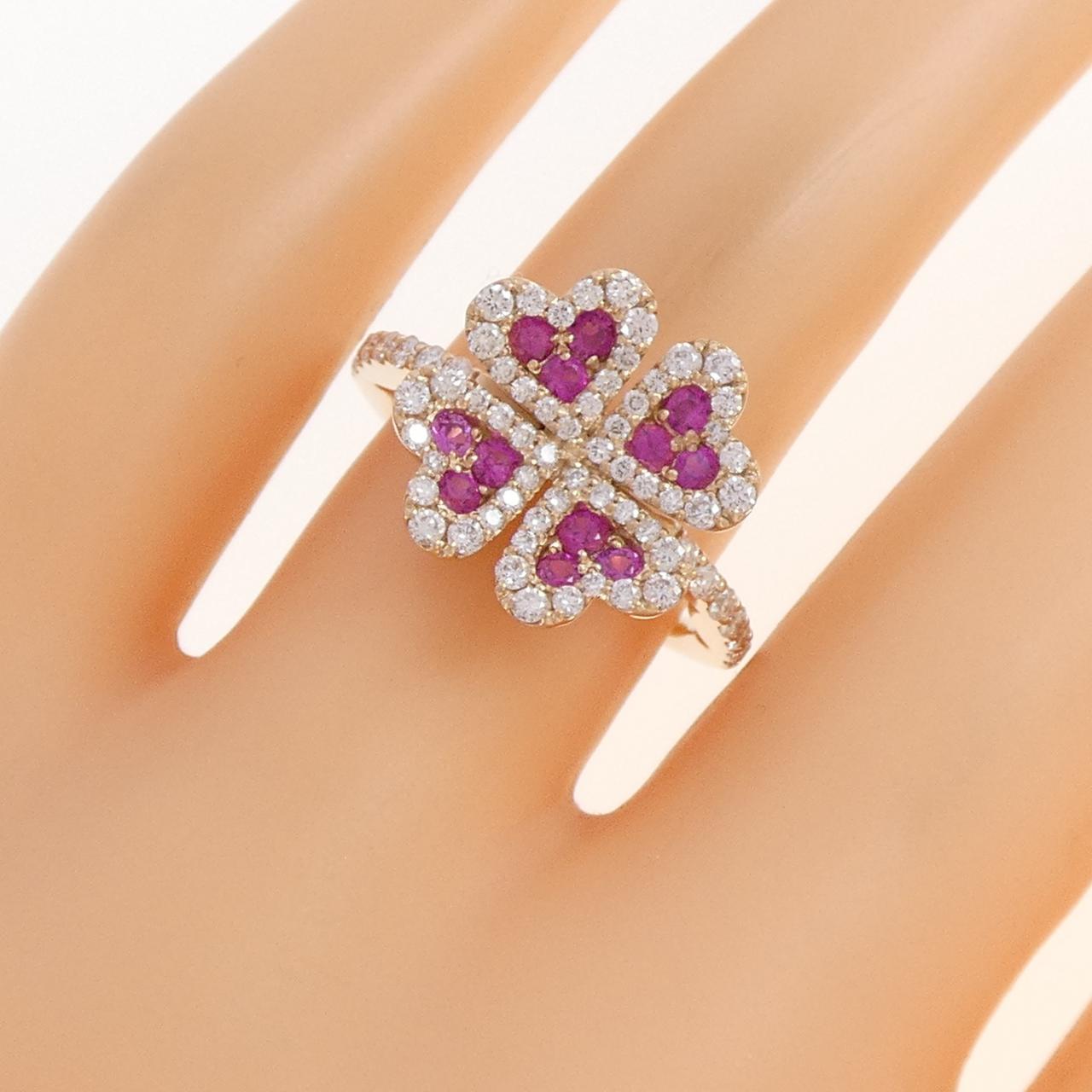 K18PG ハート×クローバー ルビー リング 0.43CT