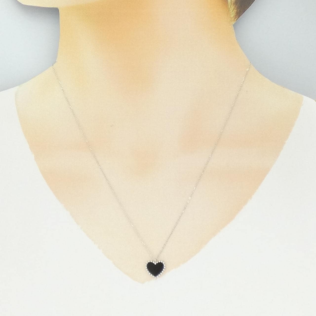 K18WG ハート オニキス ネックレス