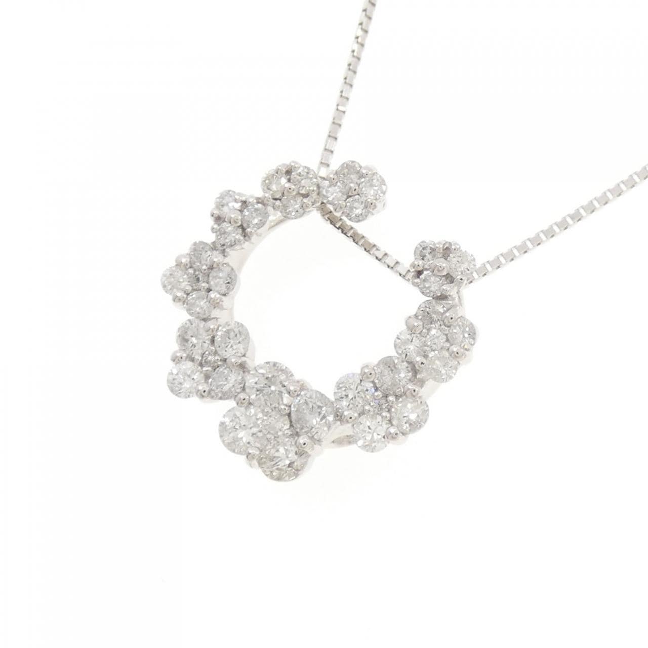 K18WG フラワー ダイヤモンド ネックレス 0.95CT