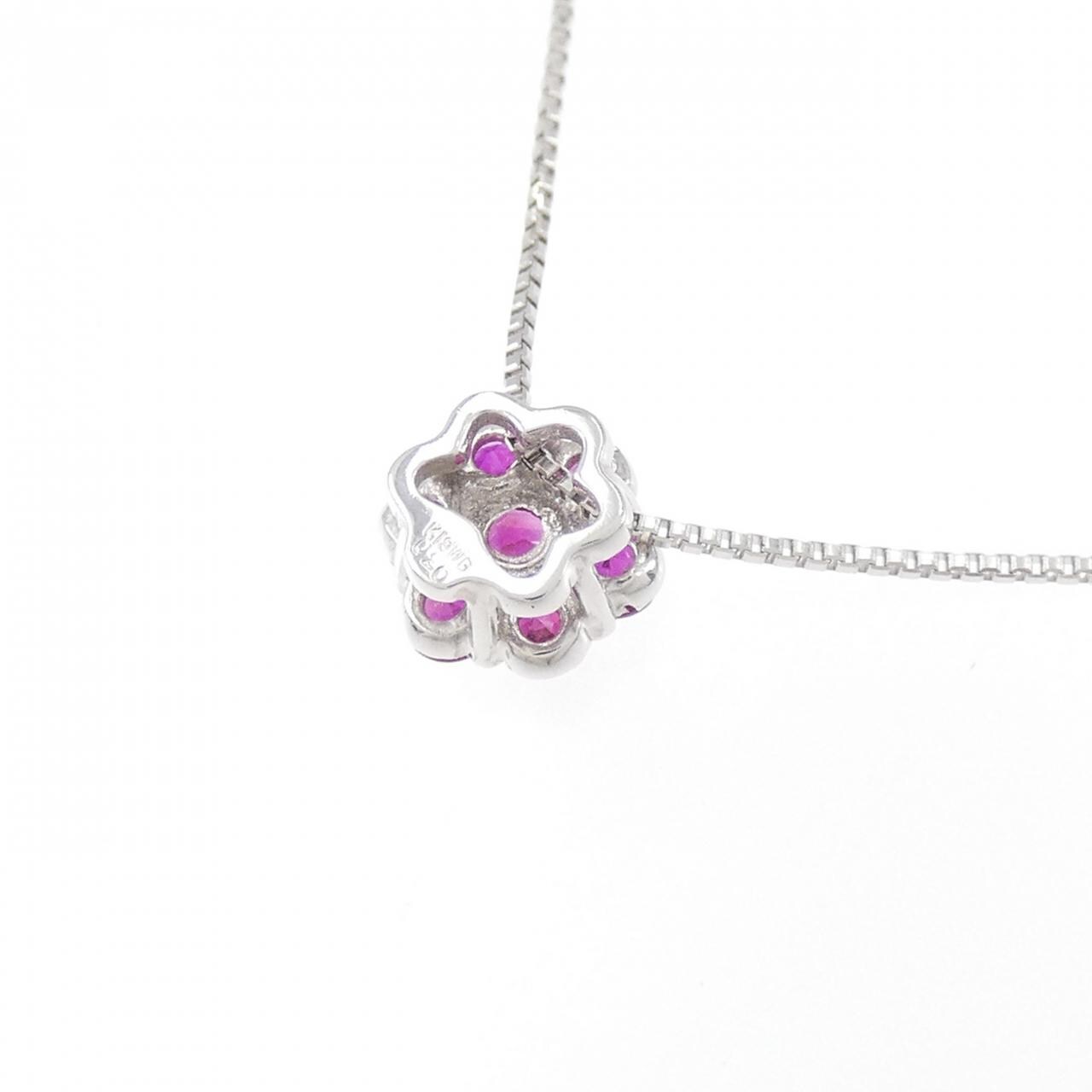 K18WG フラワー ルビー ネックレス 0.20CT