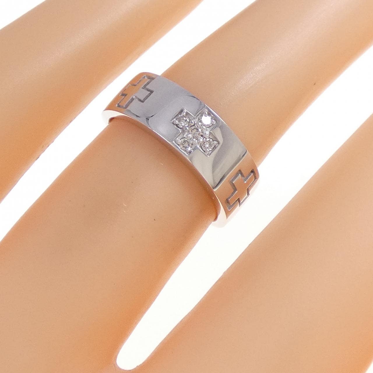 K18WG クロス ダイヤモンド リング 0.06CT