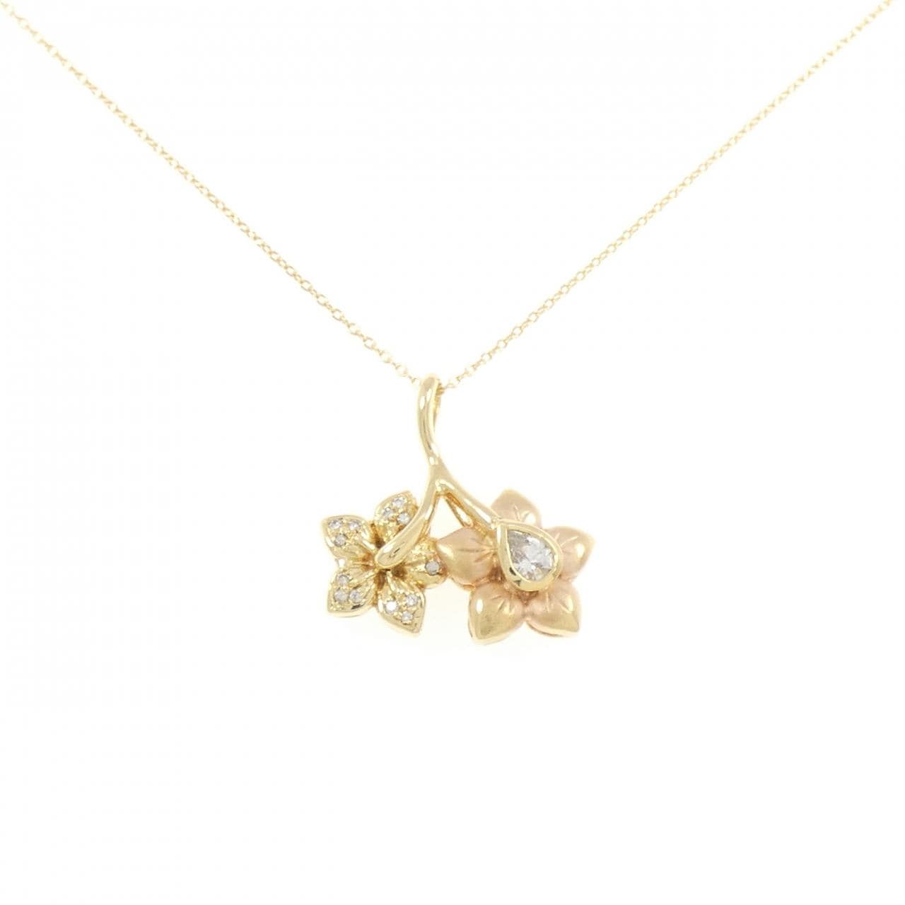 K18YG フラワー ダイヤモンド ネックレス 0.24CT