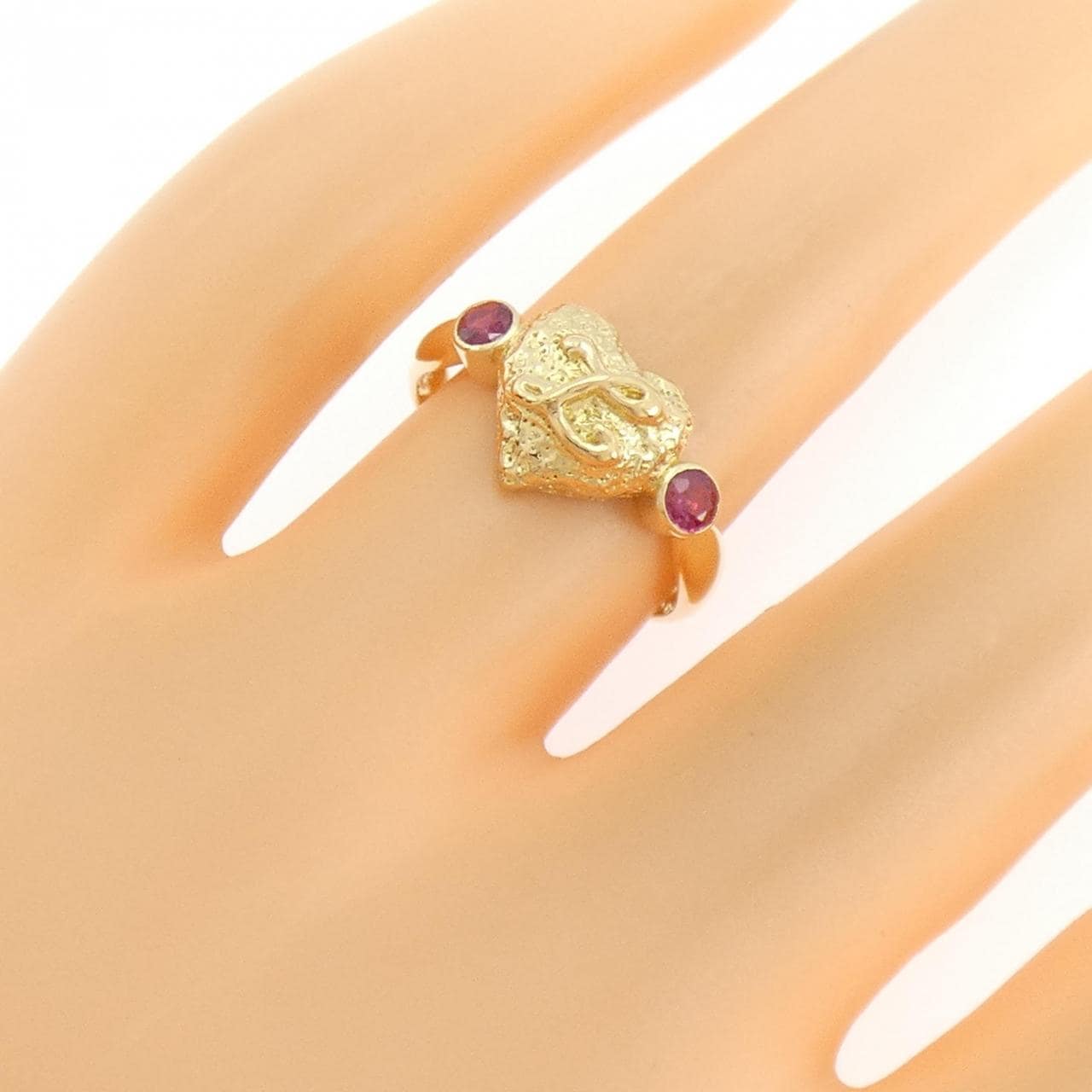 750YG イニシャルL ルビー リング