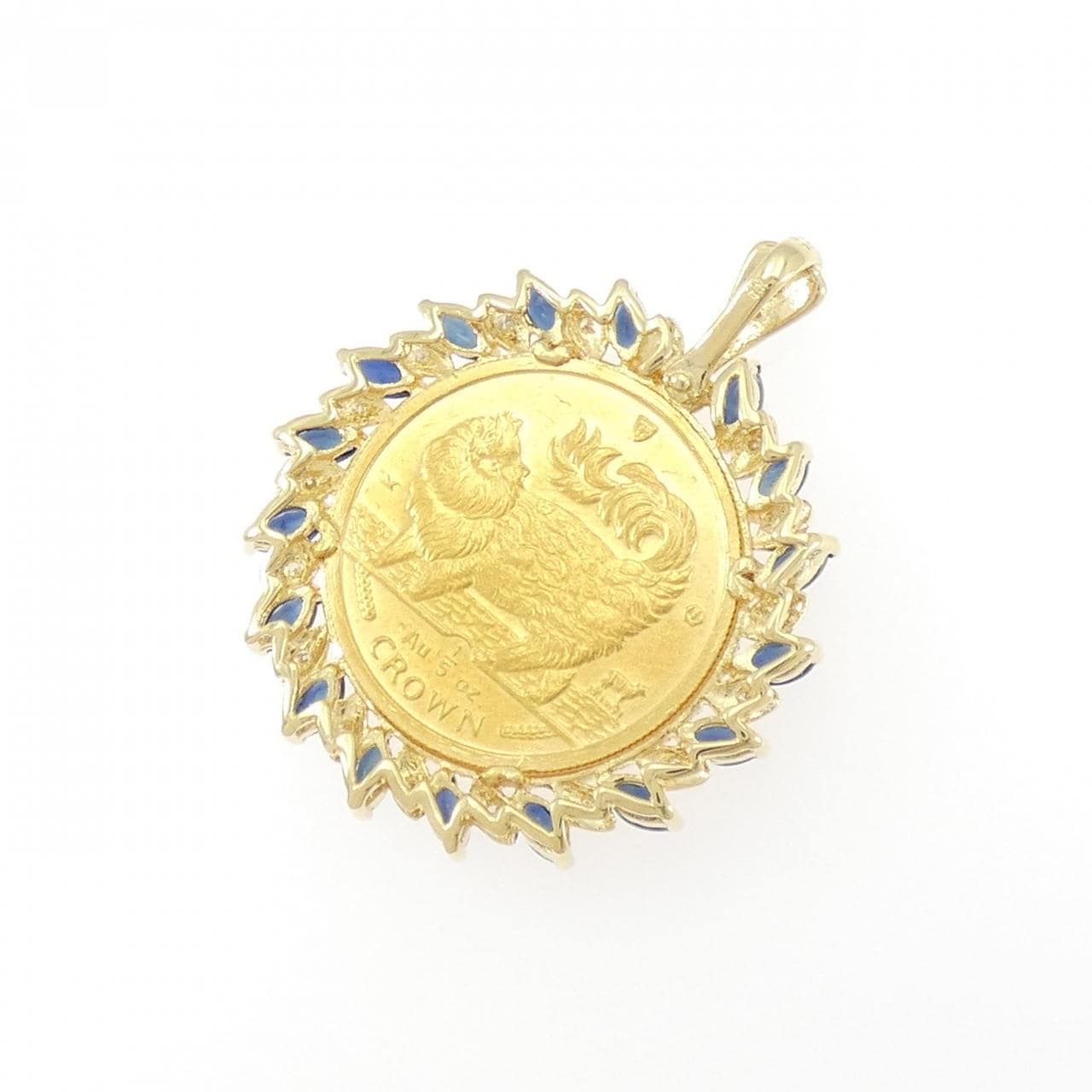 K18YG(枠) サファイヤ コイン ペンダント 2.30CT