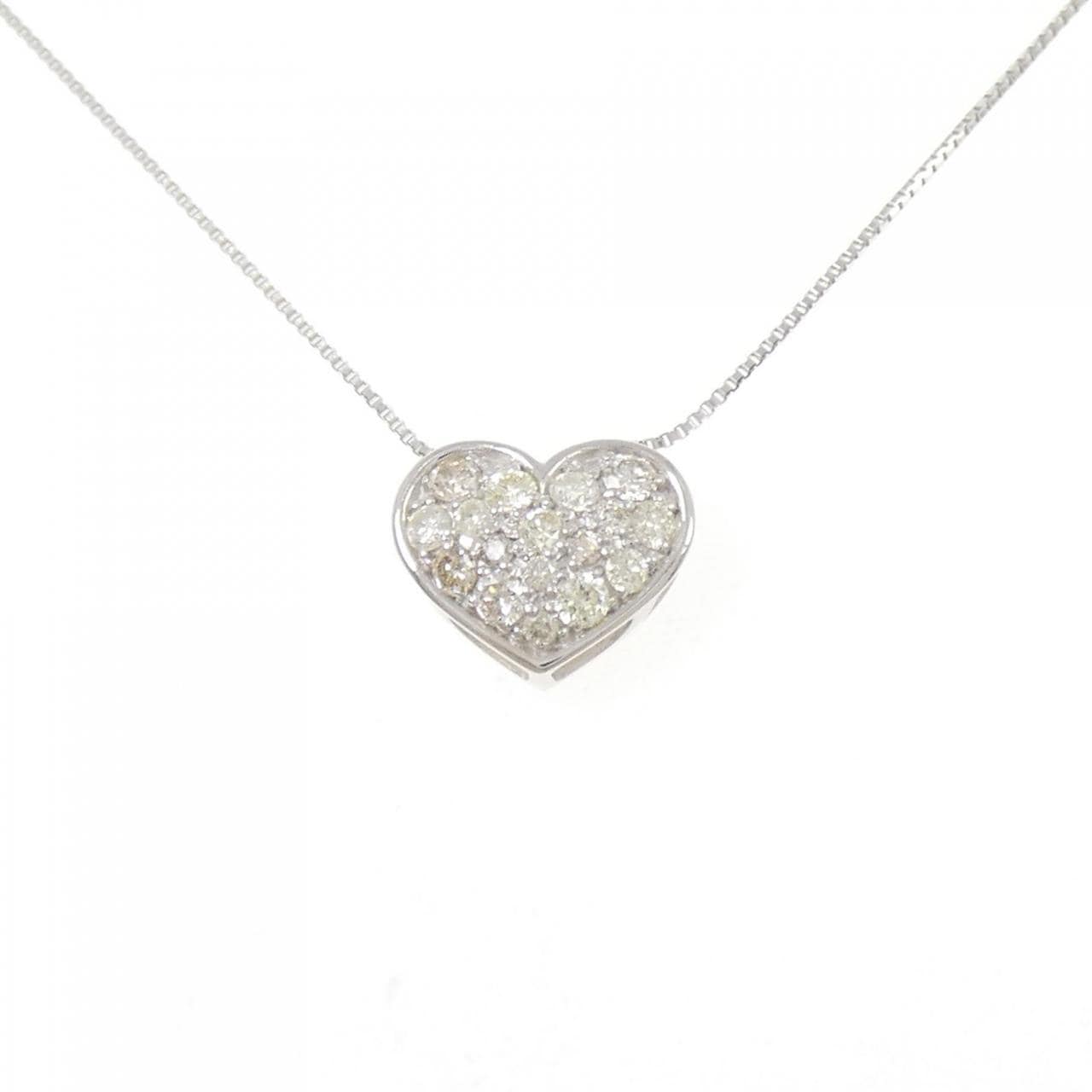 K18WG ハート パヴェ ダイヤモンド ネックレス 0.30CT