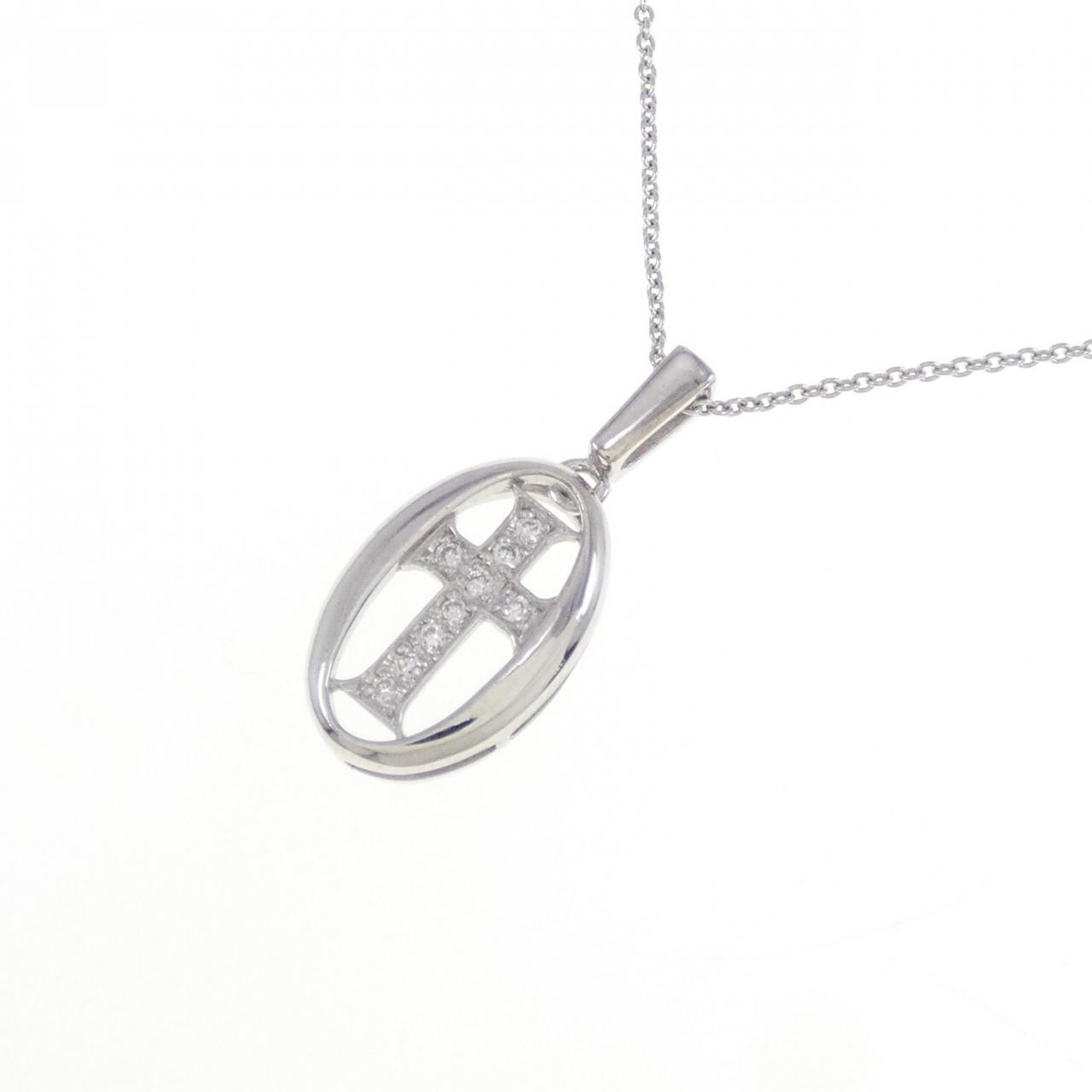 K18WG クロス ダイヤモンド ネックレス 0.06CT