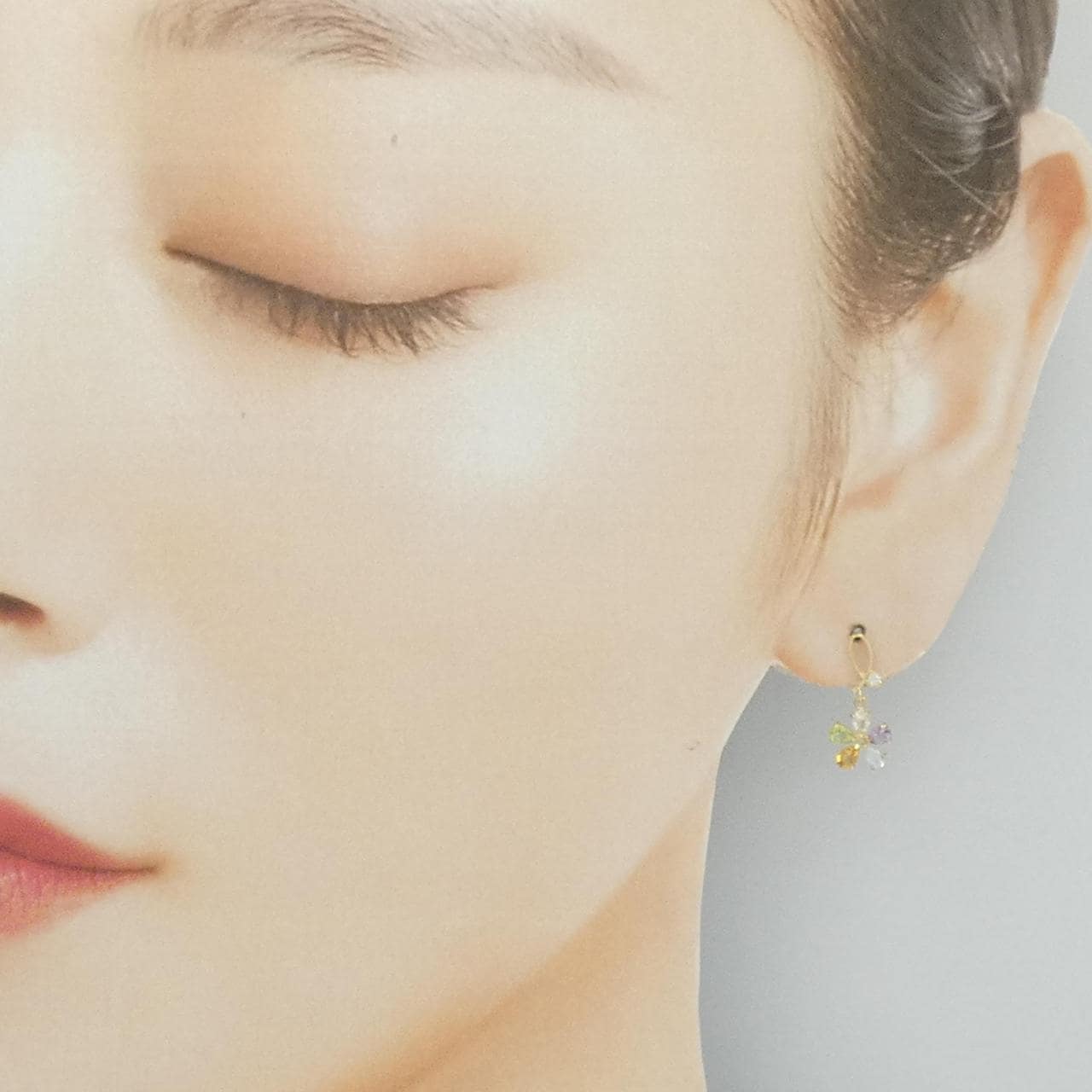 【新品】K10YG フラワー カラーストーン ピアス