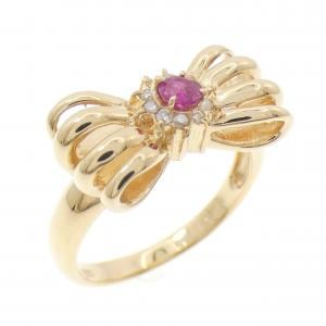 K18YG リボン ルビー リング