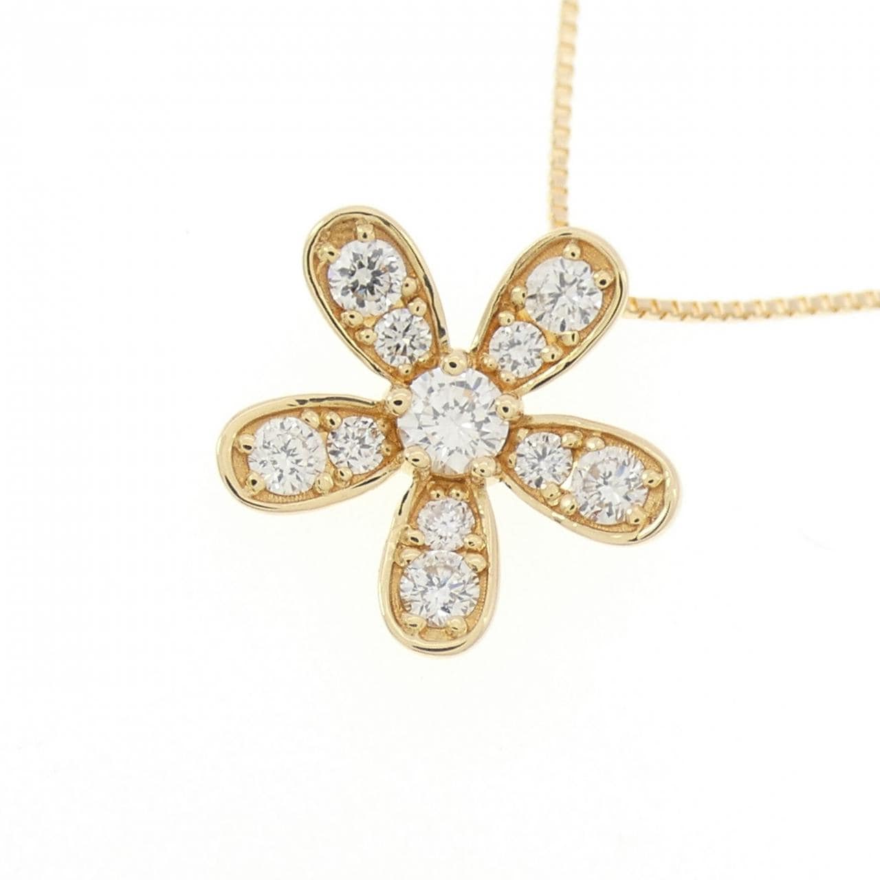 K18YG フラワー ダイヤモンド ネックレス 0.30CT
