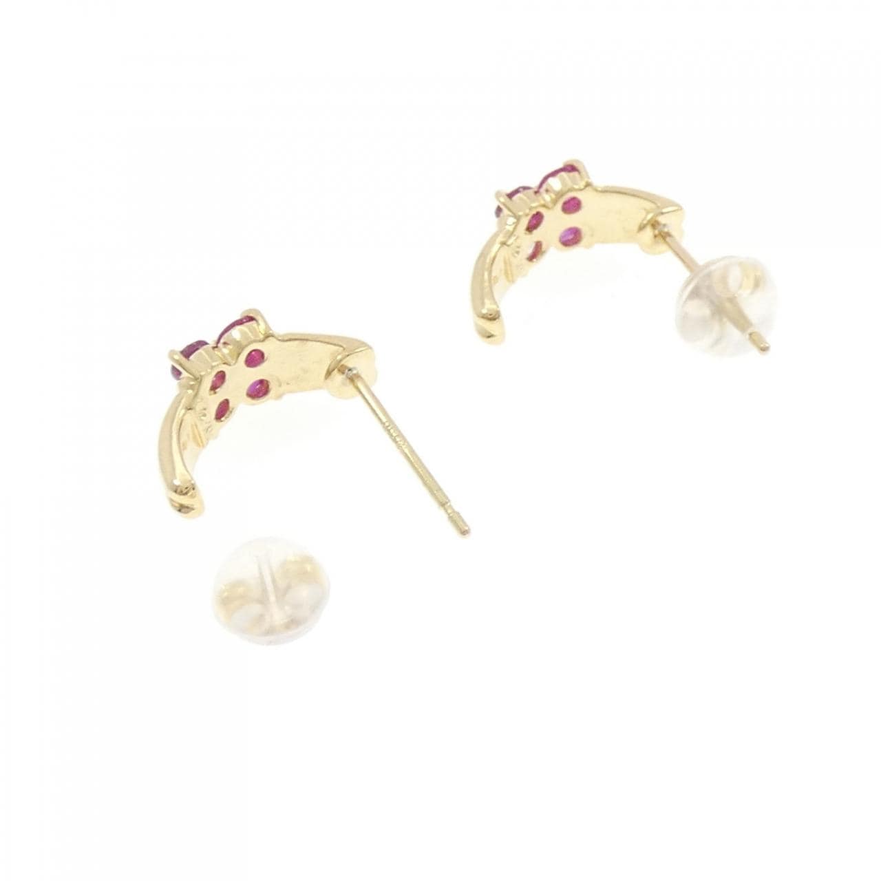 K18YG フラワー ルビー ピアス