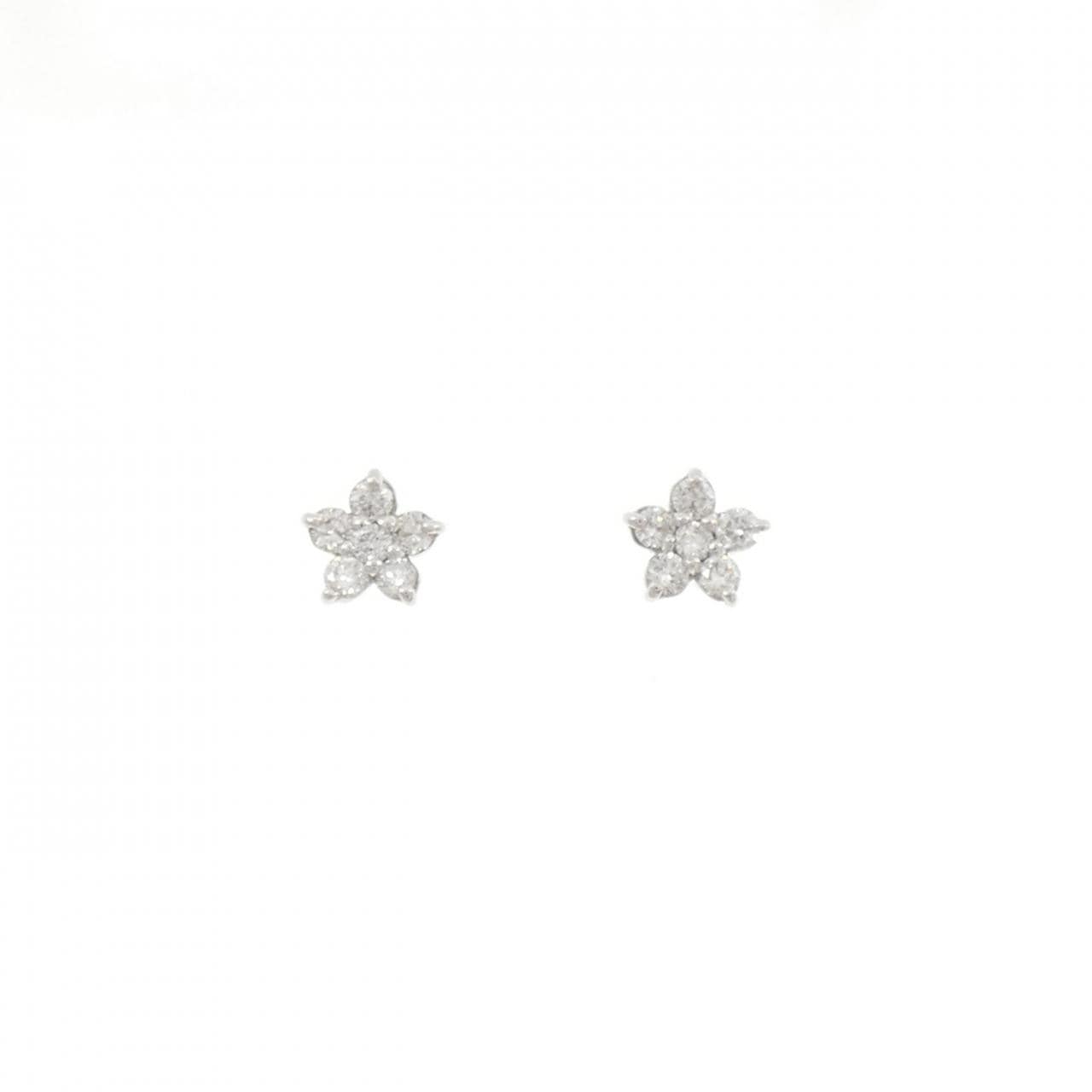 K18WG/PT900 フラワー ダイヤモンド ピアス 0.40CT