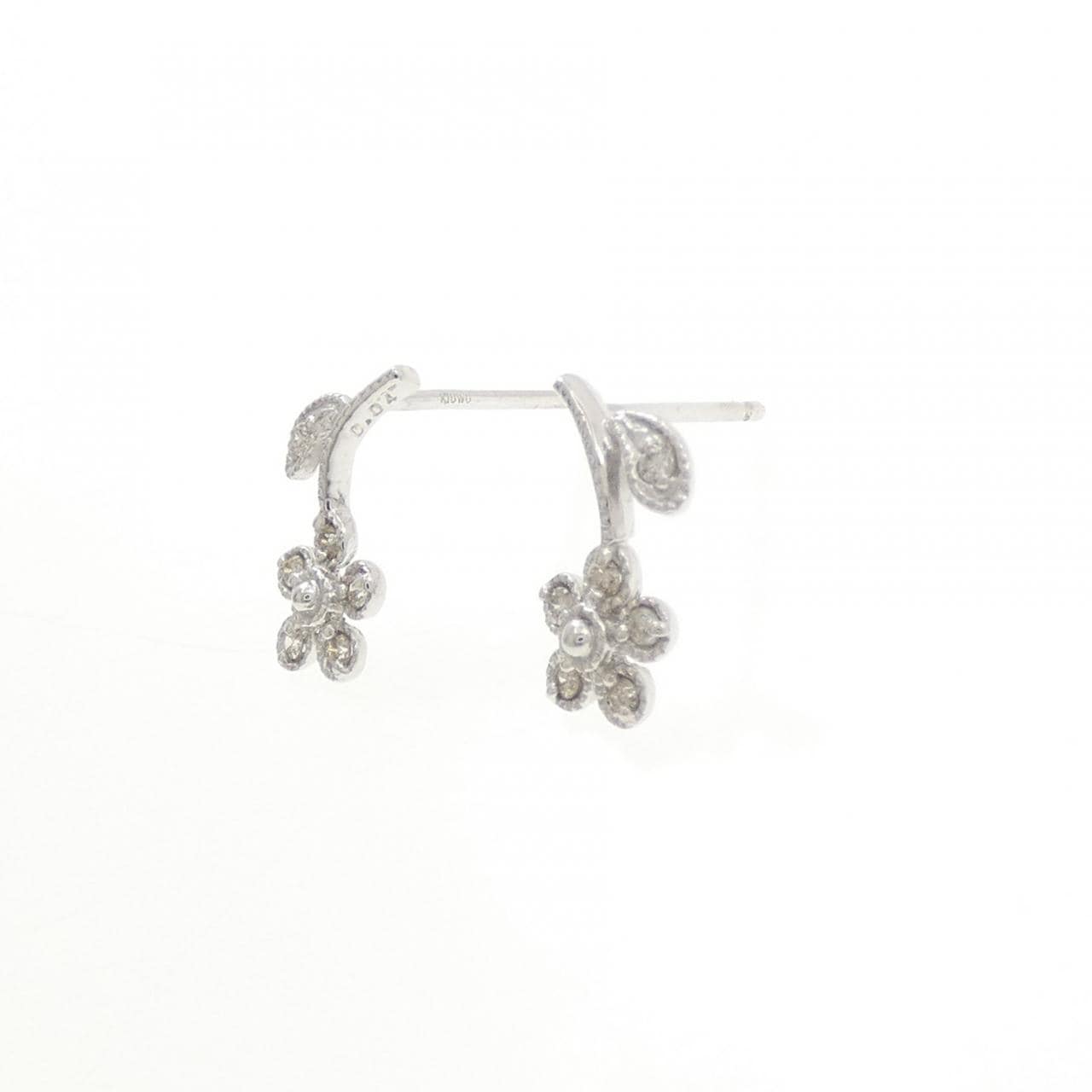 K18WG フラワー ダイヤモンド ピアス 0.08CT