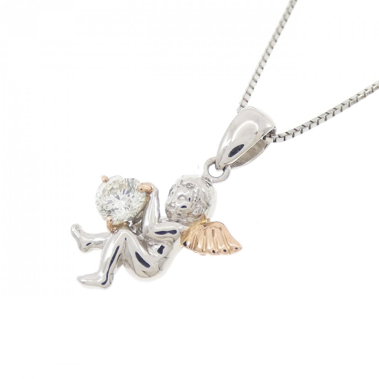 PT900/K18PG/PT850 エンジェル×ハート ダイヤモンド ネックレス 0.370CT