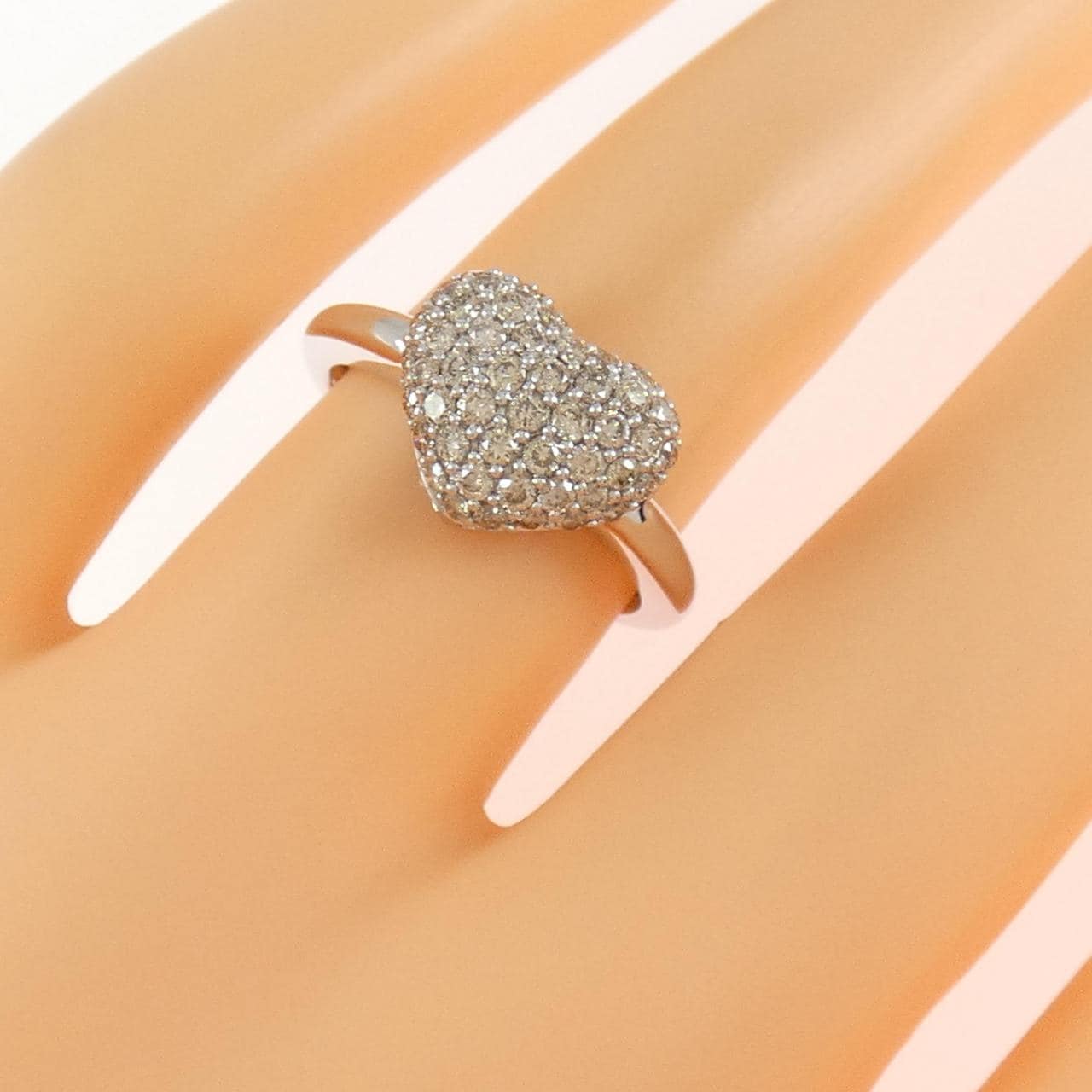 K18WG パヴェ ハート ダイヤモンド リング 0.50CT