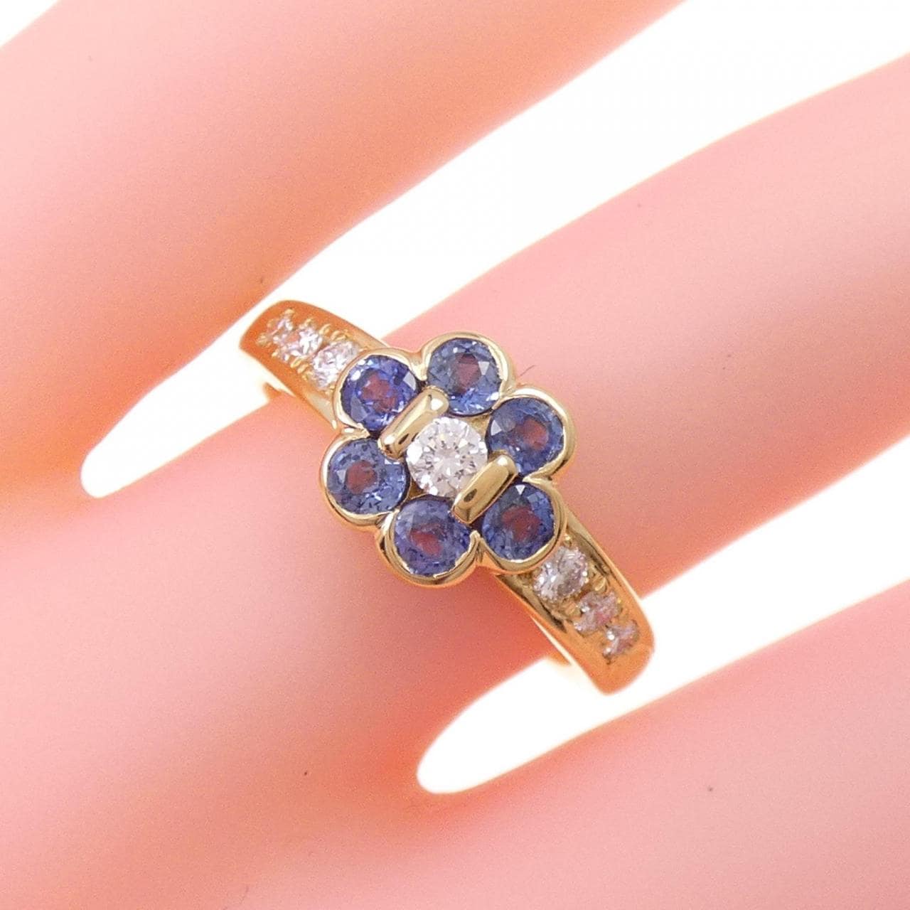 K18YG Flower Sapphire Ring 0.65CT