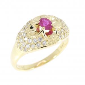 K18YG フラワー ルビー リング 0.23CT