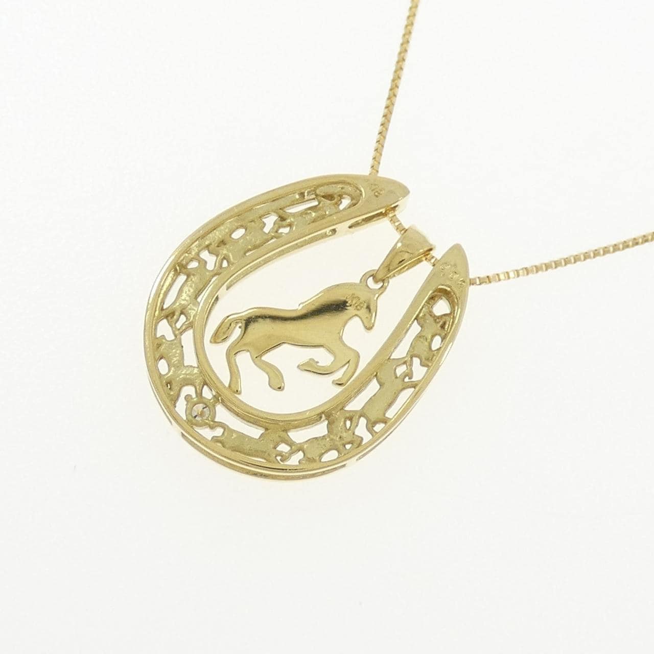 【新品】K18YG ホース ダイヤモンド ネックレス 0.02CT