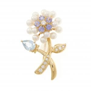 タサキ フラワー カラーストーン ブローチ