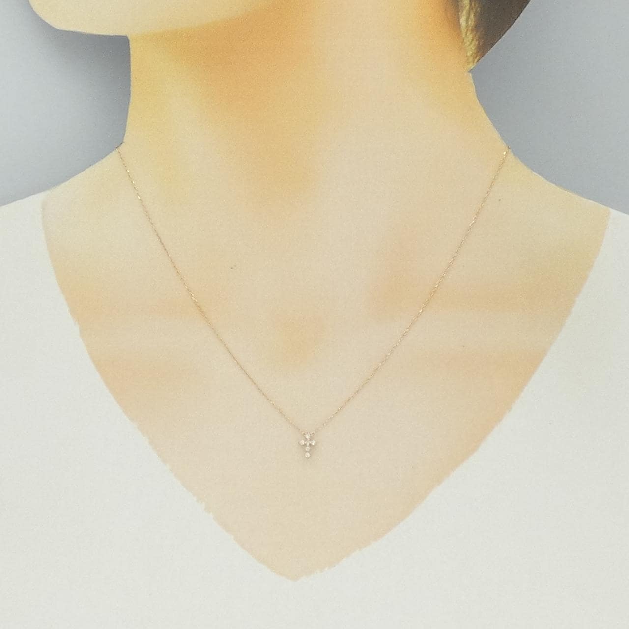 K10PG クロス ダイヤモンド ネックレス 0.05CT