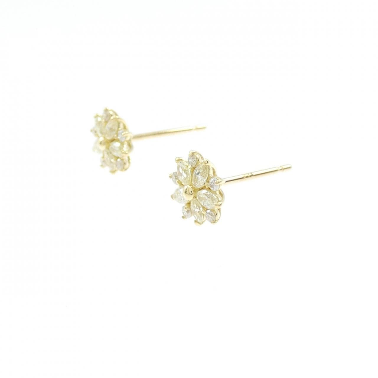 K18YG フラワー ダイヤモンド ピアス 0.30CT