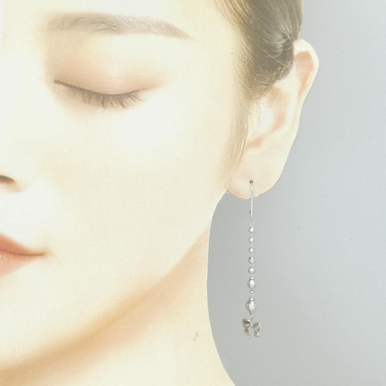 PT900 リボン×バード ダイヤモンド ピアス