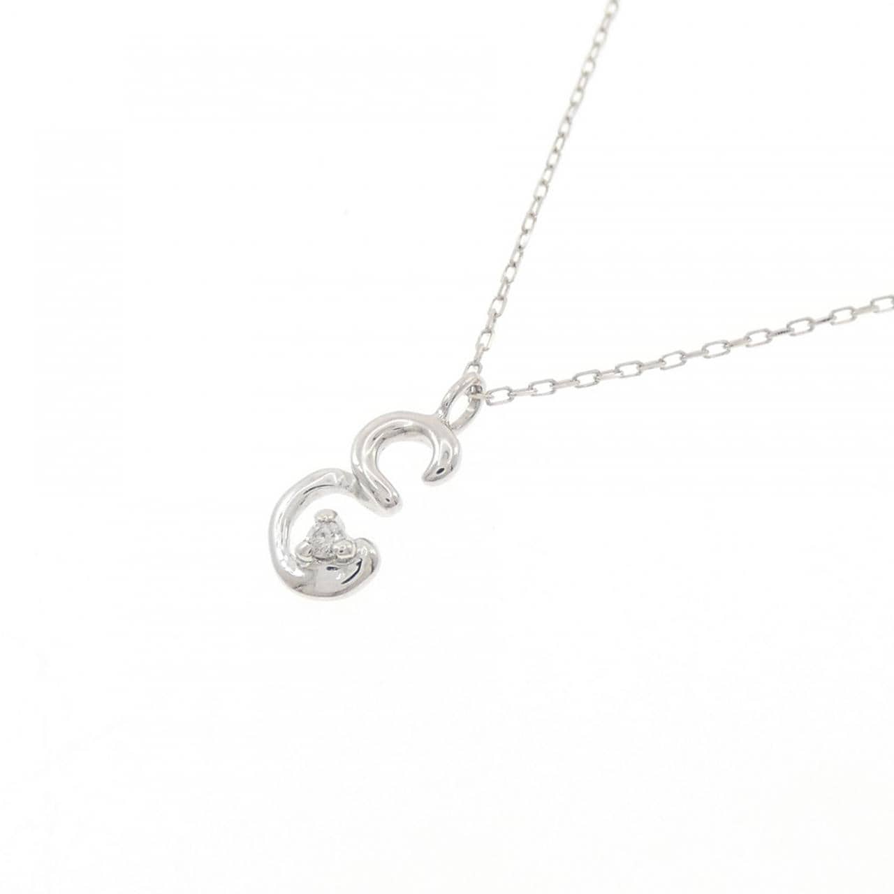 K10WG  イニシャルE ダイヤモンド ネックレス 0.01CT