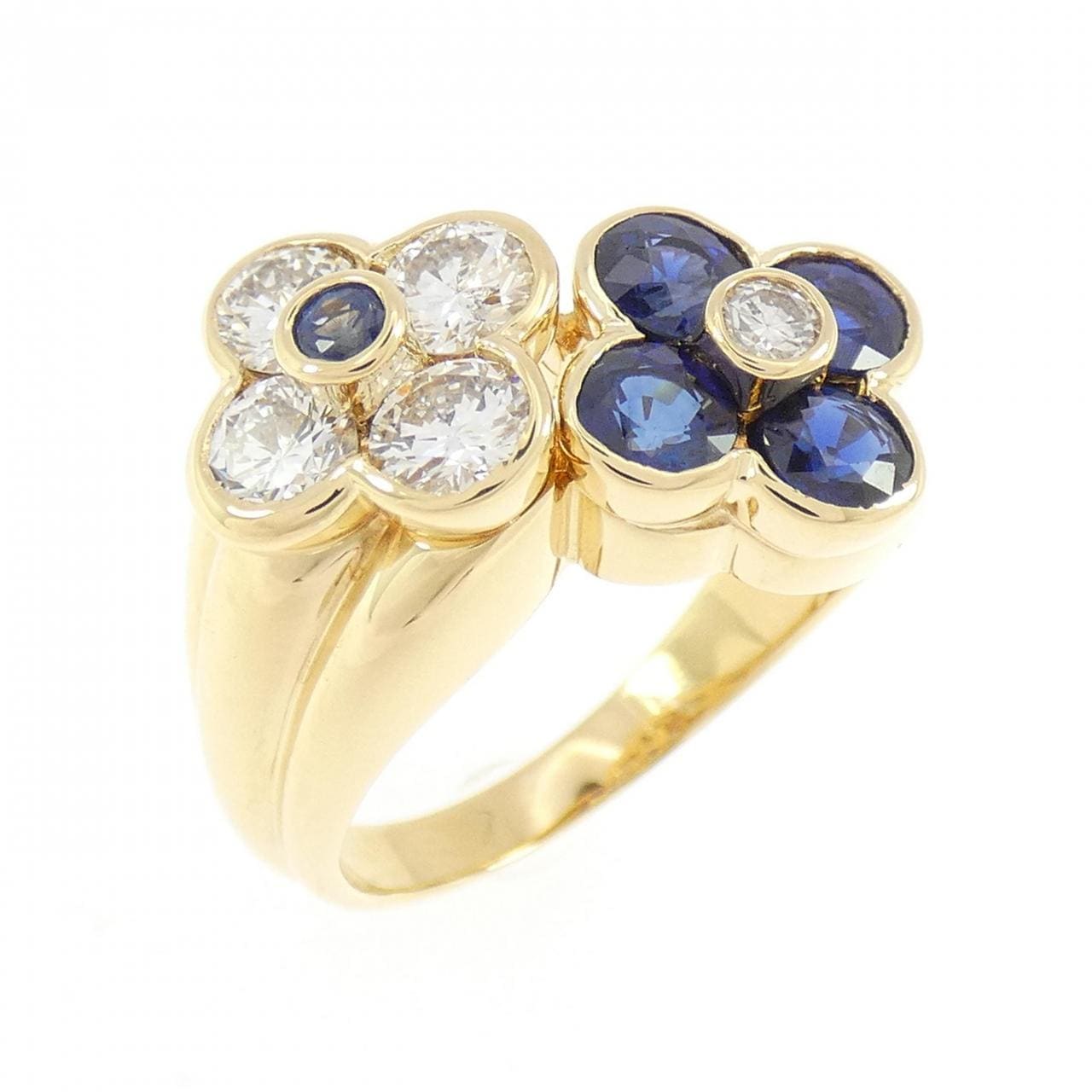 K18YG フラワー サファイヤ リング 1.35CT