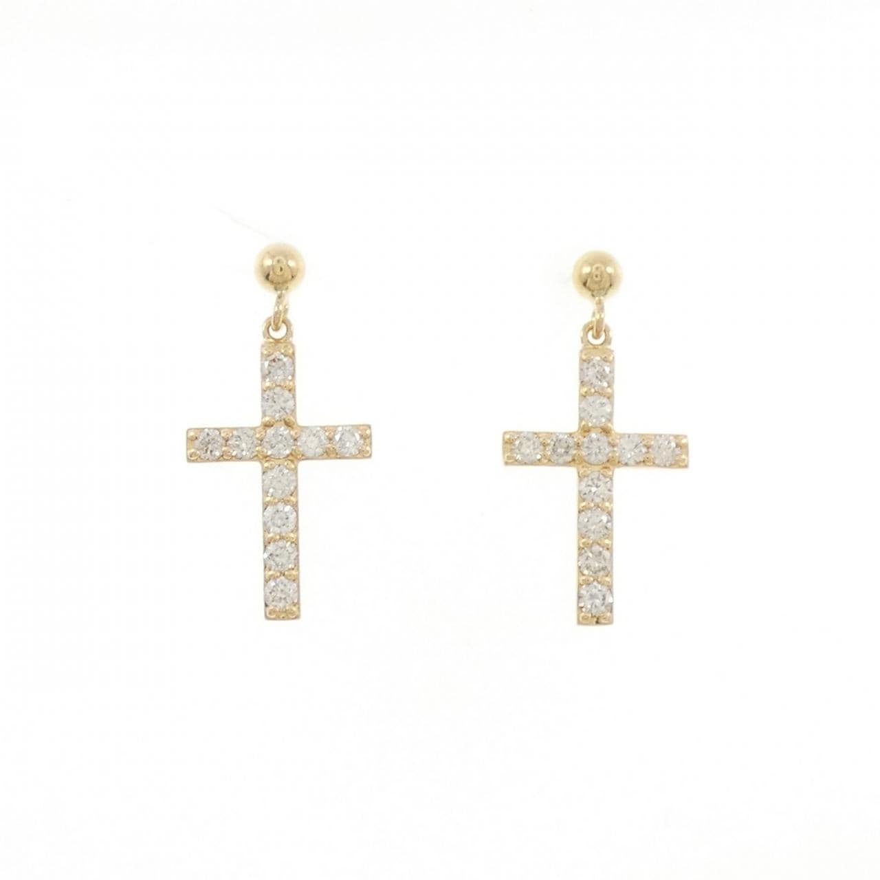 K18YG 十字钻石耳环 0.32CT