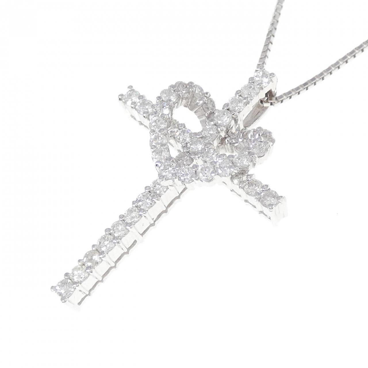 K18WG 2WAY Cross x Heart Diamond Necklace 0.30CT