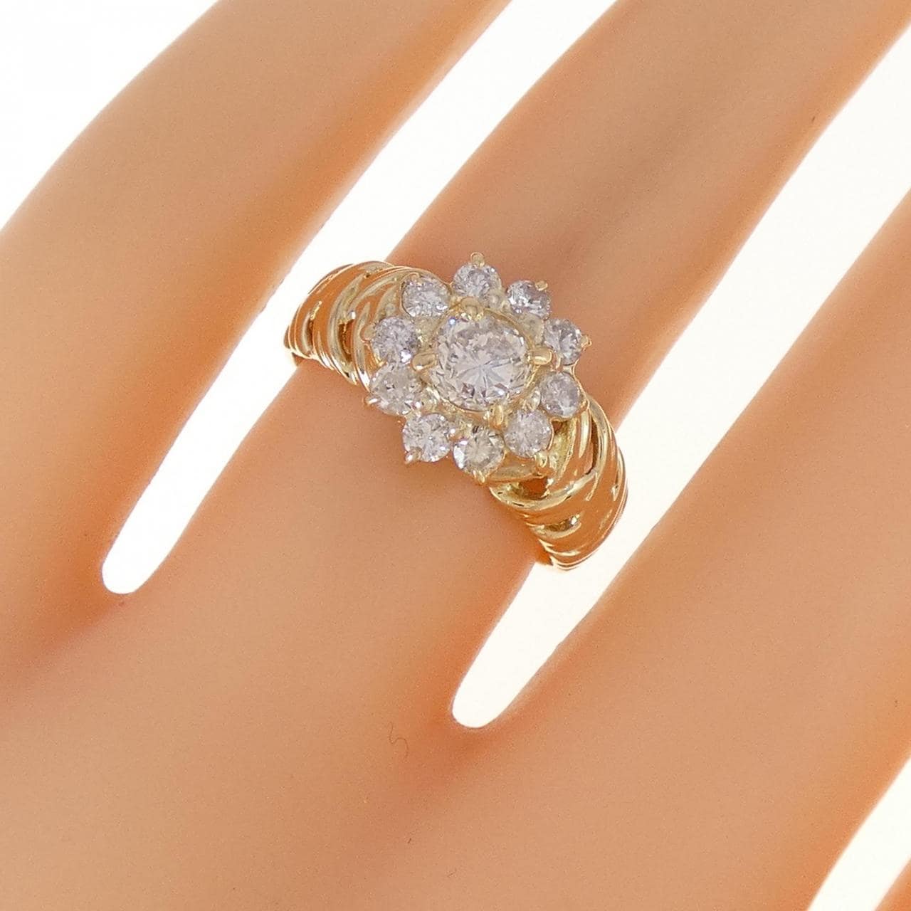 K18YG フラワー ダイヤモンド リング 0.44CT