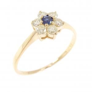 K18YG フラワー サファイヤ リング 0.07CT