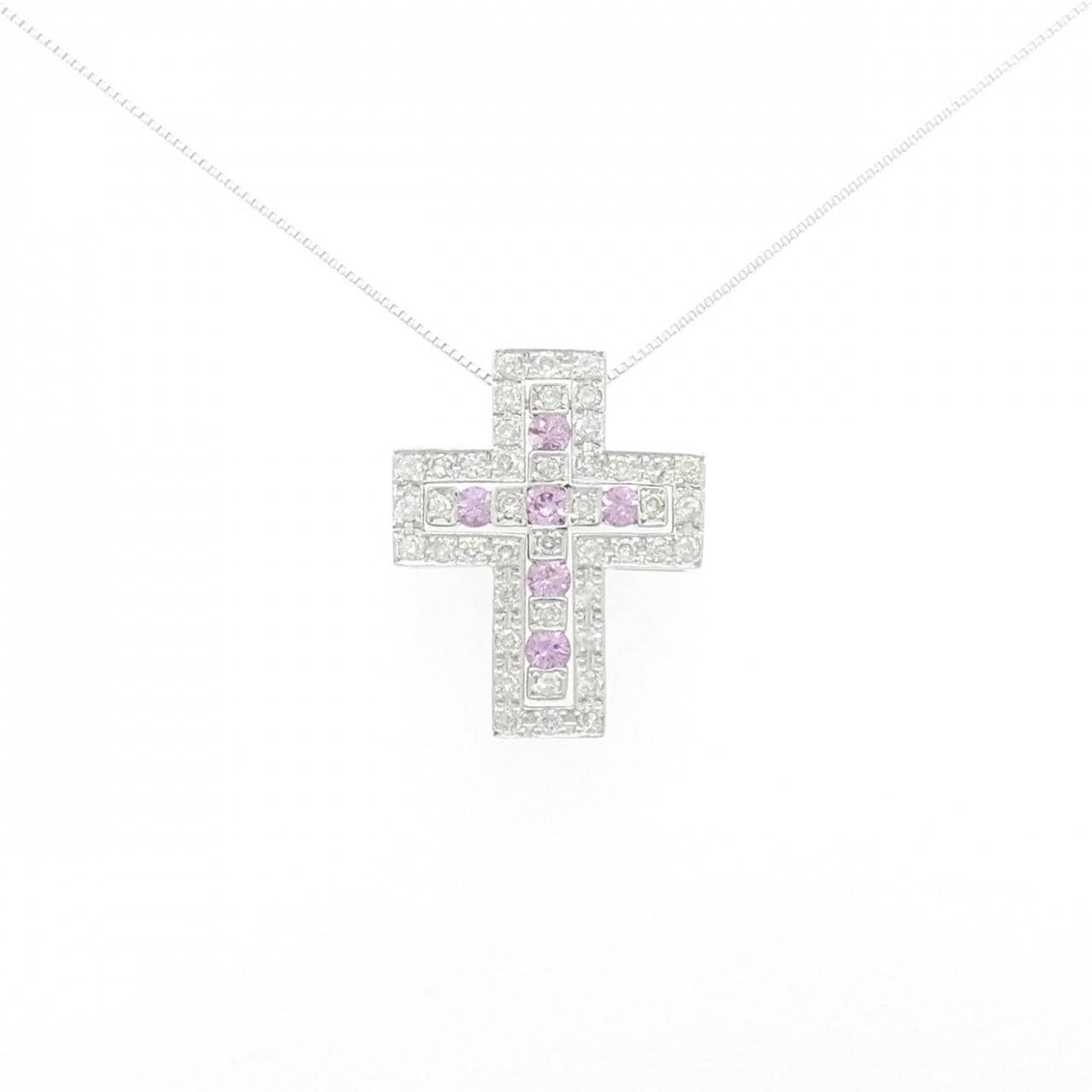 K18WG 2WAY クロス サファイヤ ネックレス 0.45CT