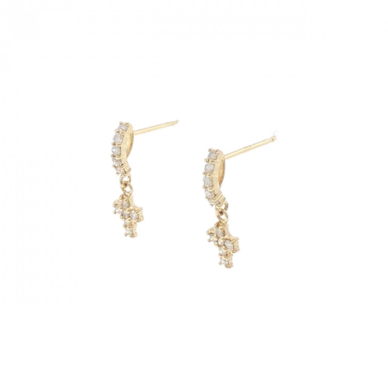 K18YG クロス ダイヤモンド ピアス 0.20CT
