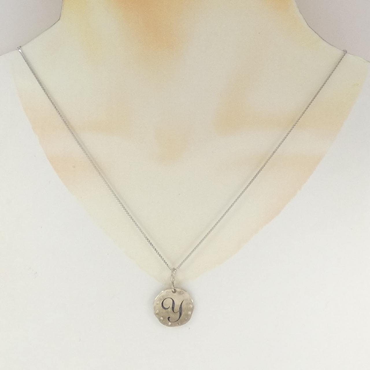 750/K18WG イニシャルY ダイヤモンド ネックレス 0.048CT