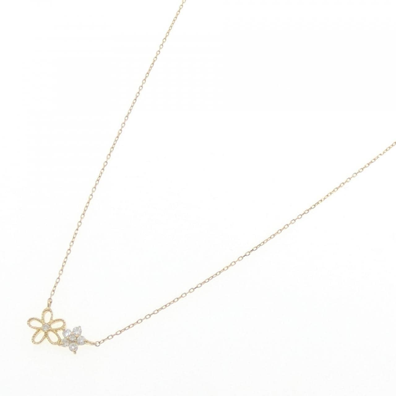 K18YG フラワー ダイヤモンド ネックレス 0.10CT