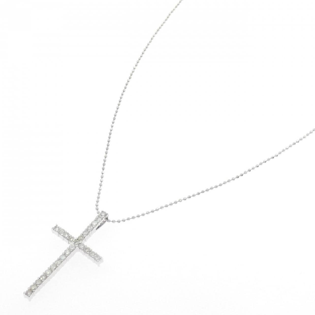 K18WG クロス ダイヤモンド ネックレス 0.50CT