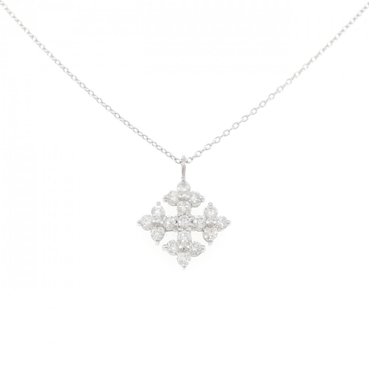 K18WG フラワー ダイヤモンド ネックレス 0.50CT