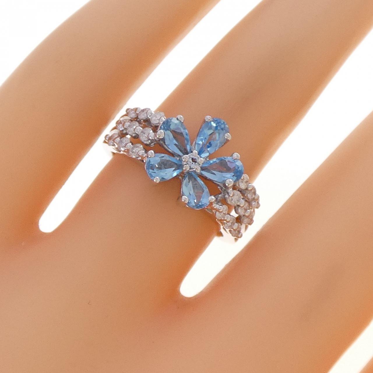 K18WG フラワー ブルートパーズ リング 1.17CT