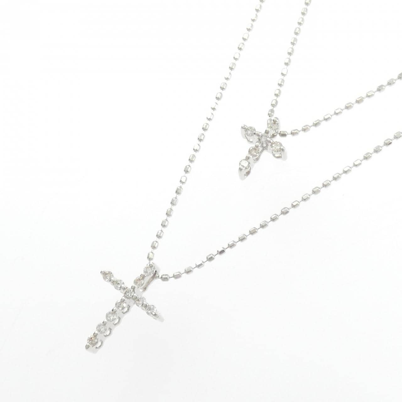 K18WG クロス ダイヤモンド ネックレス 0.07CT