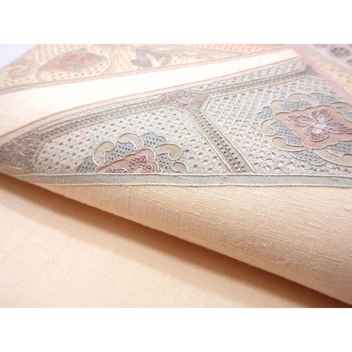 名古屋帯　紬織　汕頭刺繍