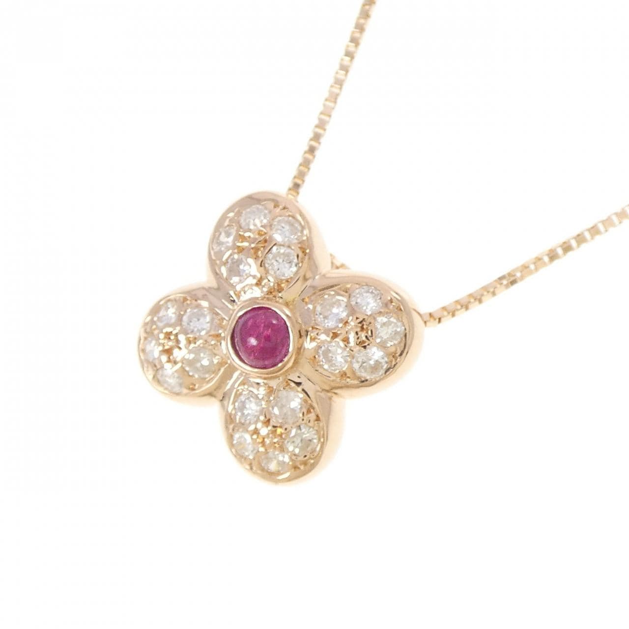 K18PG フラワー ルビー ネックレス 0.16CT