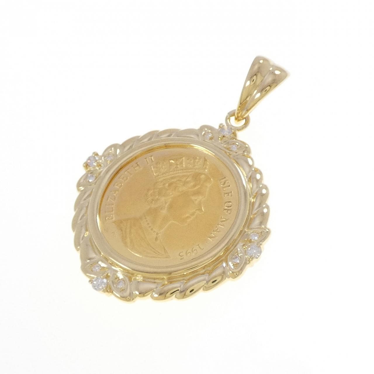 K18YG(枠) ダイヤモンド コイン ペンダント 0.25CT
