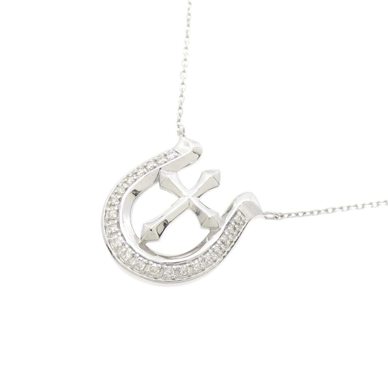 【新品】PT900/PT850 ホースシュー×クロス ダイヤモンド ネックレス 0.10CT